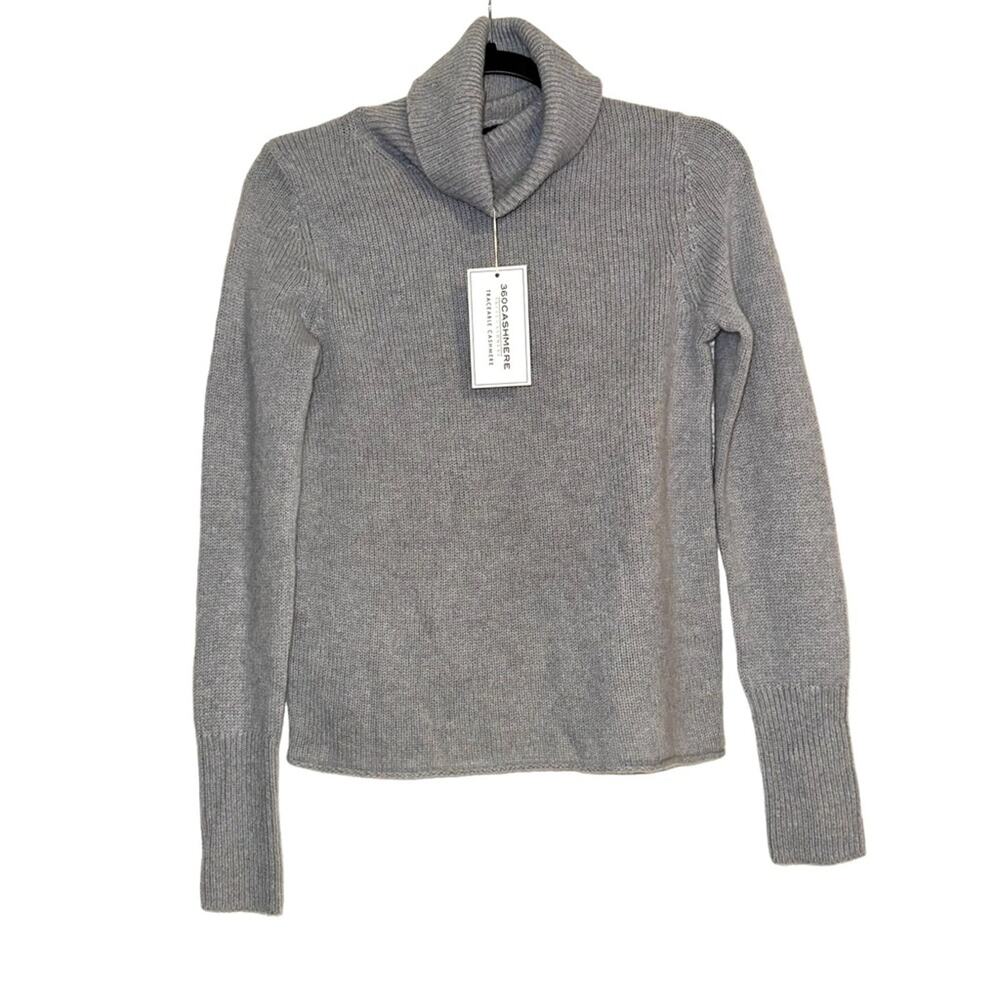 NWT 360 Cashmere Skull Cashmere Turtleneck Gray Knit Cashmere Sweater XS